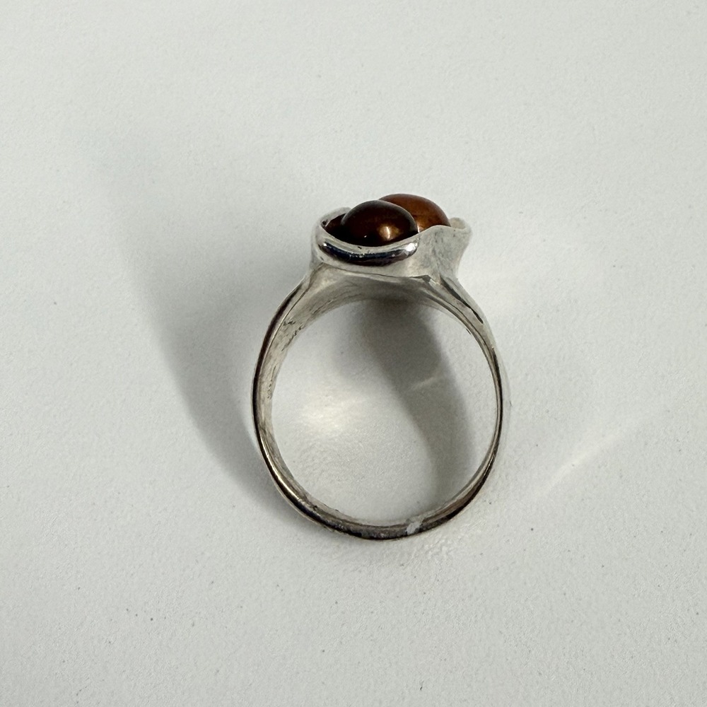 HG Hagit Gorali Sterling W/ 4 Brown Tones Pearls Ring VERY COOL Size 7 1/4 - Picture 6 of 11